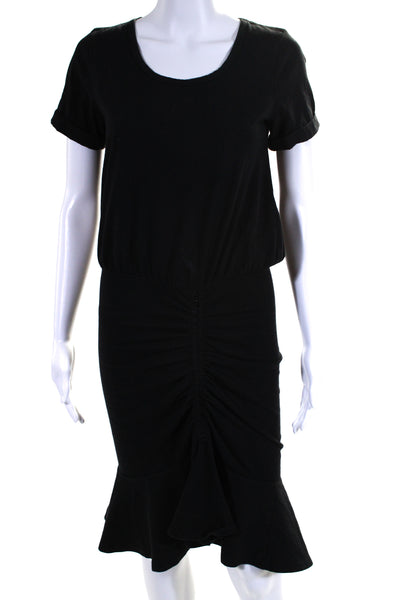 Veronica Beard Women's Round Neck Short Sleeves Tiered Midi Dress Black Size XS