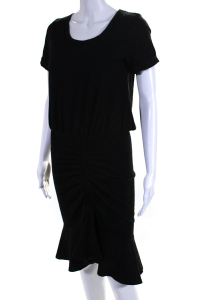 Veronica Beard Women's Round Neck Short Sleeves Tiered Midi Dress Black Size XS