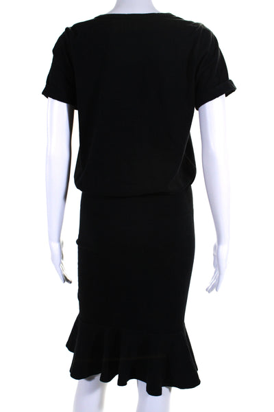 Veronica Beard Women's Round Neck Short Sleeves Tiered Midi Dress Black Size XS