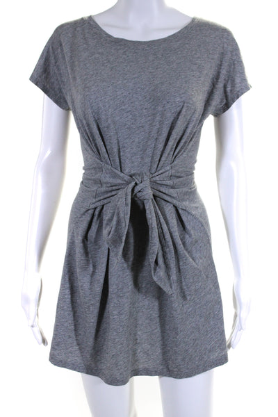 Joie Women's Round Neck Short Sleeves Cinch Waist Mini Dress Gray Size XS