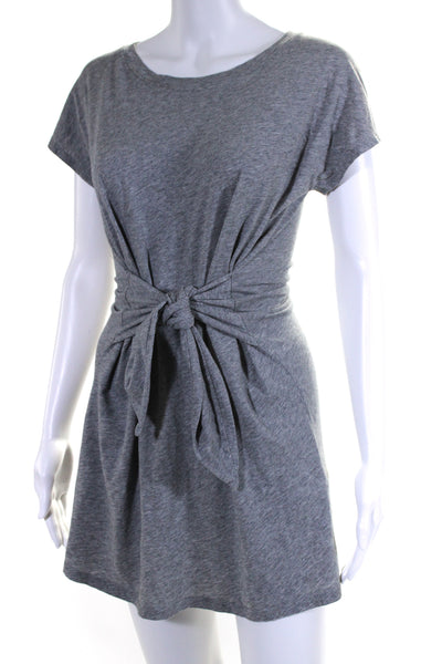 Joie Women's Round Neck Short Sleeves Cinch Waist Mini Dress Gray Size XS