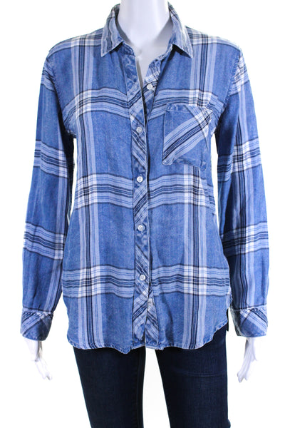 Rails Womens Plaid Long Sleeves Hunter Button Down Shirt Pacific Blue Size Small