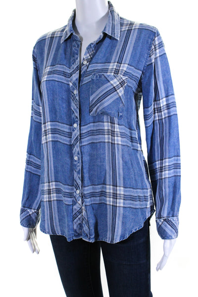 Rails Womens Plaid Long Sleeves Hunter Button Down Shirt Pacific Blue Size Small