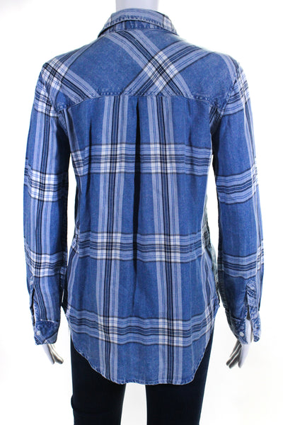 Rails Womens Plaid Long Sleeves Hunter Button Down Shirt Pacific Blue Size Small