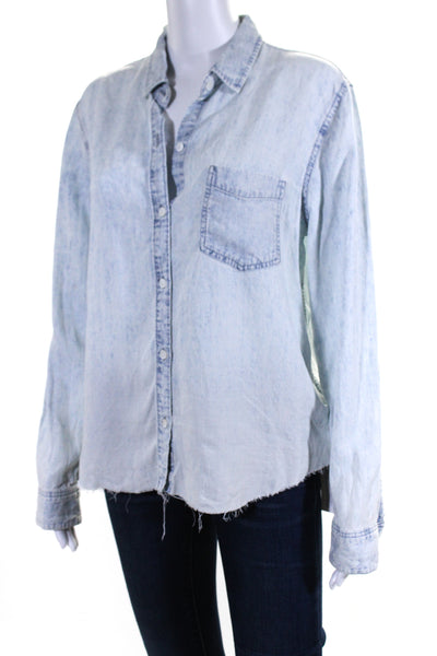 Rails Womens Long Sleeves Ingrid Raw Button Down Shirt Blue Size Medium