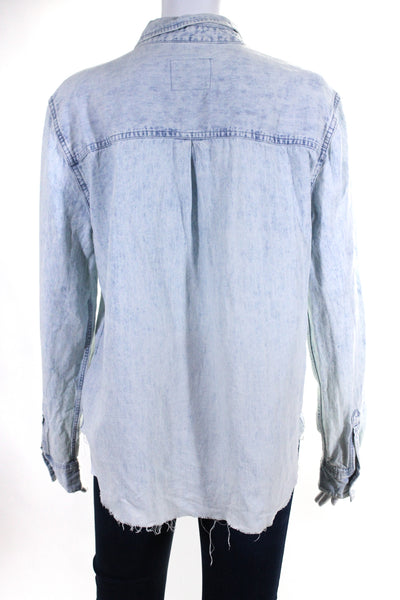 Rails Womens Long Sleeves Ingrid Raw Button Down Shirt Blue Size Medium