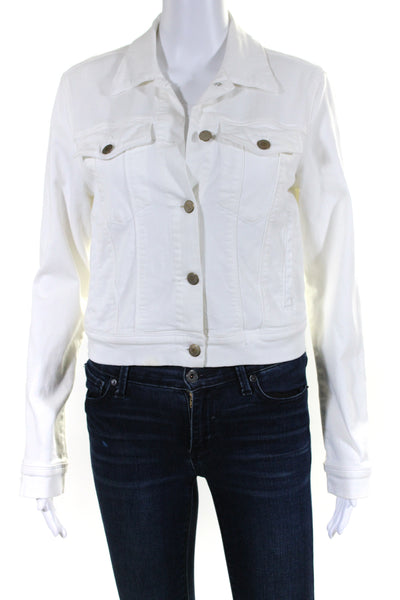 J Brand Womens Denim Long Sleeves Button Down Harlow Jacket White Size Small