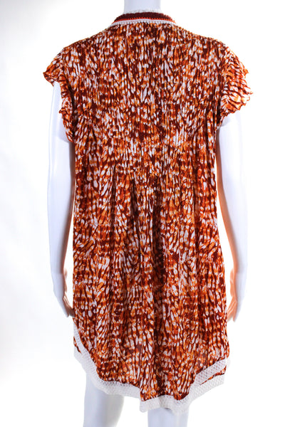 Poupette St. Barth Womens Abstract Print V Neck Dress Orange Red Size Medium