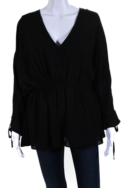 Elizabeth and James Womens Black V-Neck Lined Long Sleeve Blouse Top Size M