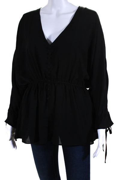 Elizabeth and James Womens Black V-Neck Lined Long Sleeve Blouse Top Size M