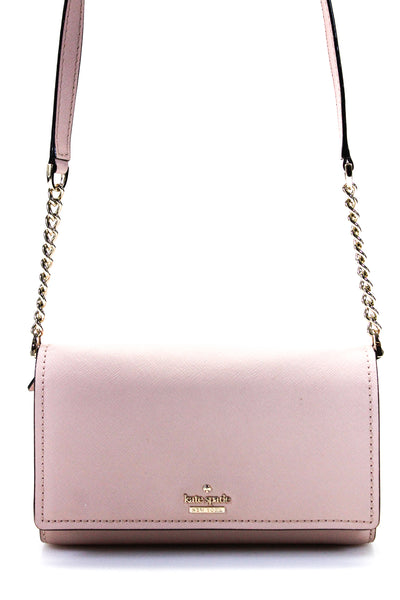 Kate Spade New York Womens Single Strap Logo Crossbody Handbag Pink Leather