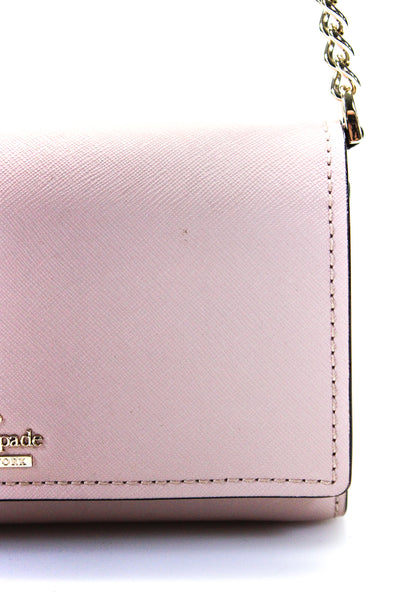 Kate Spade New York Womens Single Strap Logo Crossbody Handbag Pink Leather