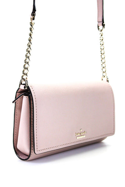 Kate Spade New York Womens Single Strap Logo Crossbody Handbag Pink Leather