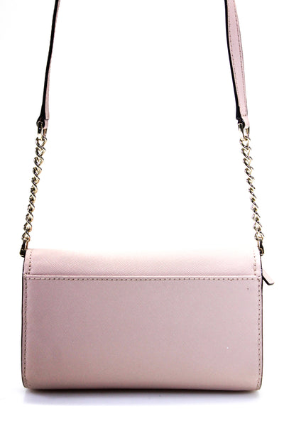 Kate Spade New York Womens Single Strap Logo Crossbody Handbag Pink Leather