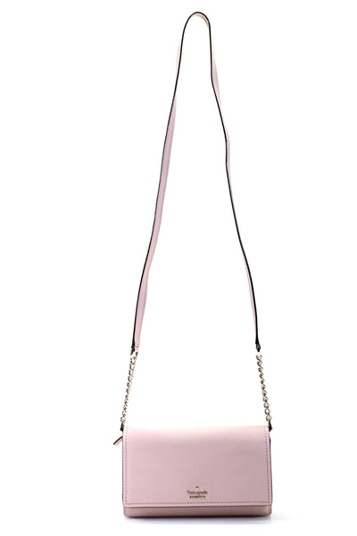 Kate Spade New York Womens Single Strap Logo Crossbody Handbag Pink Leather