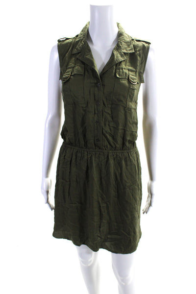 Daniel Rainn Womens Sleeveless V Neck Button Down Mid Calf Dress Green Medium