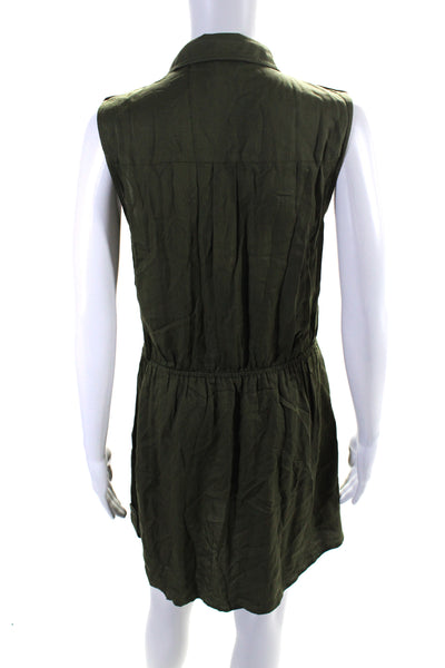 Daniel Rainn Womens Sleeveless V Neck Button Down Mid Calf Dress Green Medium