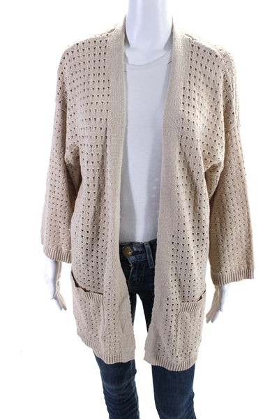 Andrea Jovine Womens Long Sleeve Open Knit Cardigan Sweater Beige Size XL