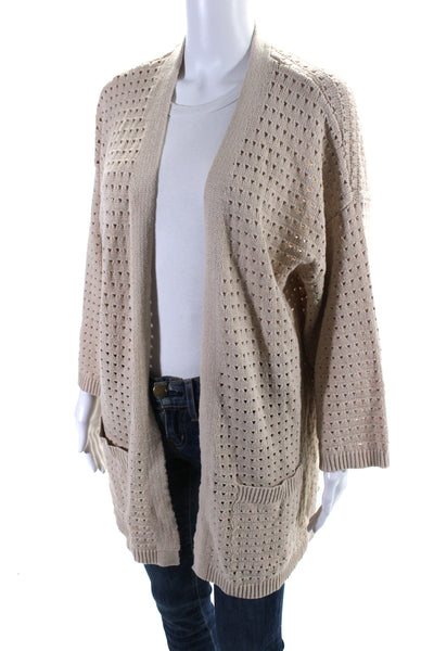 Andrea Jovine Womens Long Sleeve Open Knit Cardigan Sweater Beige Size XL