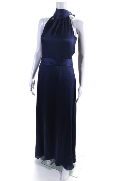 Sachin & Babi Women's High Neck Sleeveless Cinch Waist Maxi Dress Blue Size 0