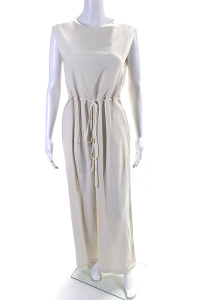 Maiyet Women's Round Neck Sleeveless Cinch Waist Wide Leg Jumpsuit Cream Size 34