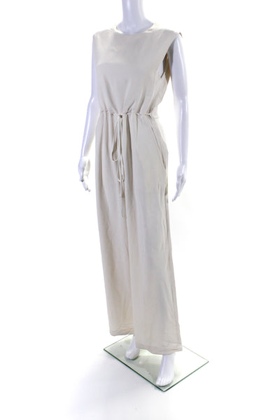 Maiyet Women's Round Neck Sleeveless Cinch Waist Wide Leg Jumpsuit Cream Size 34