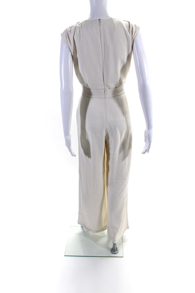 Maiyet Women's Round Neck Sleeveless Cinch Waist Wide Leg Jumpsuit Cream Size 34