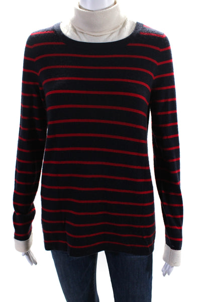 Michael Kors Womens Striped Long Sleeve Turtle Neck Sweater Red Blue Medium