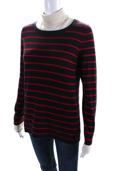 Michael Kors Womens Striped Long Sleeve Turtle Neck Sweater Red Blue Medium