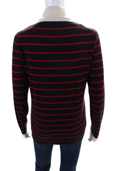 Michael Kors Womens Striped Long Sleeve Turtle Neck Sweater Red Blue Medium