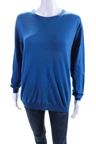 Stella McCartney Womens Crew Neck Long Sleeve Thin Knit Sweater Blue Medium