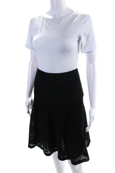 Akris Punto Womens Cotton Eyelet Lace Trim A Line Skirt Black Size 12