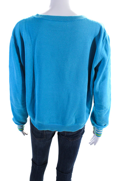 Sonia Rykiel Womesn Cotton Long Sleeve Graphic Pullover Sweater Blue Size XL