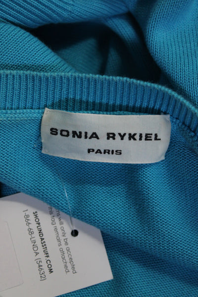 Sonia Rykiel Womesn Cotton Long Sleeve Graphic Pullover Sweater Blue Size XL