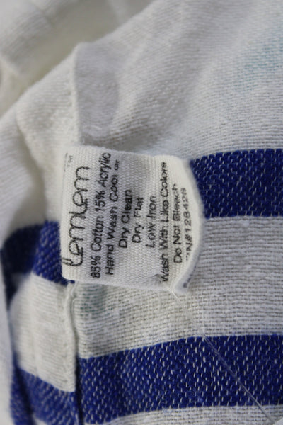 Lemlem Womens Striped Boat Neck Short Sleeves Shirt White Blue Cotton Size Small