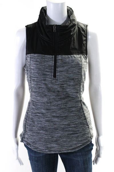 The North Face Womens Mock Neck Half Zipper Vest Jacket Gray Black Size Small