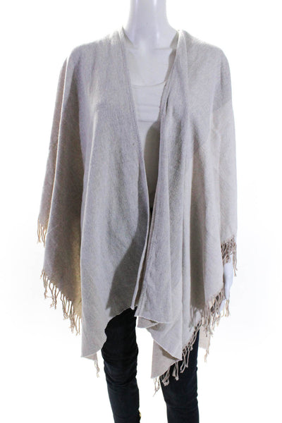 Eileen Fisher Womens Beige Cotton Fringe Open Front Poncho Sweater Top Size OS