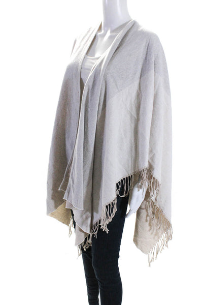 Eileen Fisher Womens Beige Cotton Fringe Open Front Poncho Sweater Top Size OS