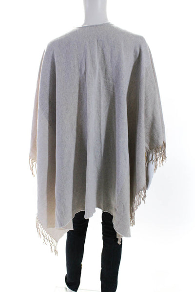 Eileen Fisher Womens Beige Cotton Fringe Open Front Poncho Sweater Top Size OS