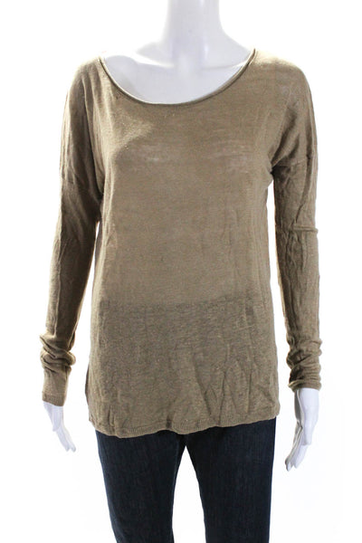 Vince Women's Round Neck Long Sleeves Pullover Sweater Brown Size S