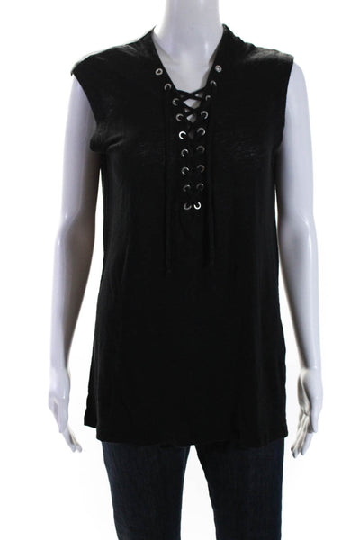 IRO Women's Round Neck Lace Up Sleeveless Basic T-Shirt Black Size M