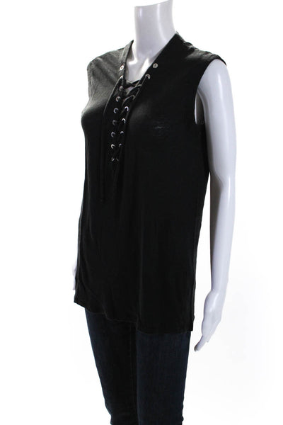 IRO Women's Round Neck Lace Up Sleeveless Basic T-Shirt Black Size M