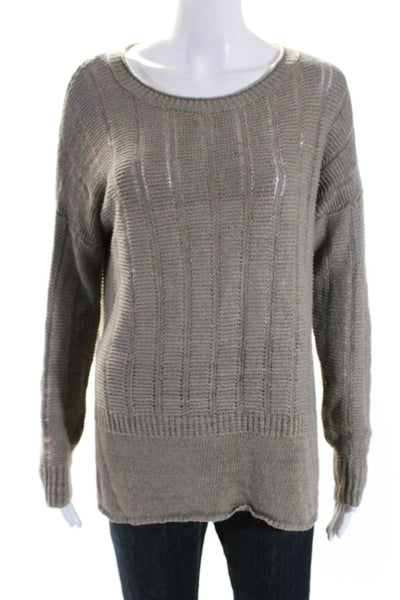 Vince Women's Round Neck Long Sleeves Open Knit Pullover Sweater Tan Size S