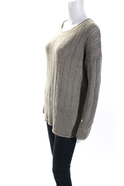 Vince Women's Round Neck Long Sleeves Open Knit Pullover Sweater Tan Size S