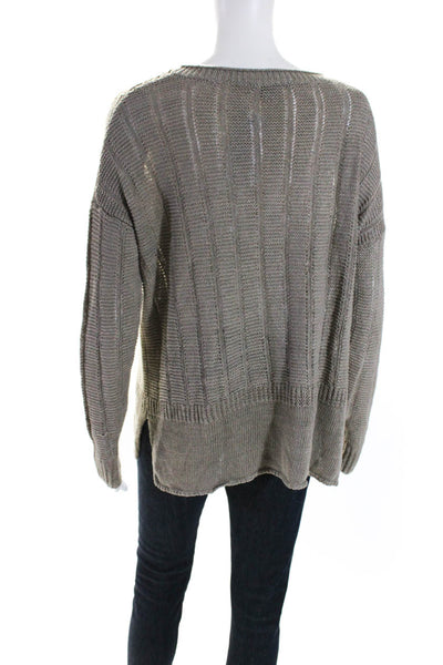 Vince Women's Round Neck Long Sleeves Open Knit Pullover Sweater Tan Size S