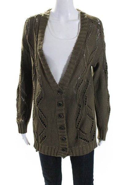 Christopher Fischer Women's Long Sleeves V-Neck Open Knit Cardigan Green Size S