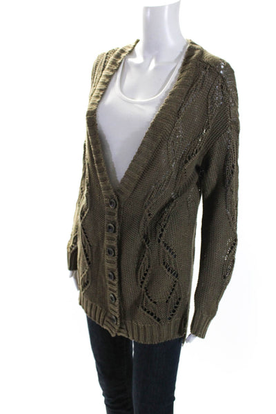 Christopher Fischer Women's Long Sleeves V-Neck Open Knit Cardigan Green Size S