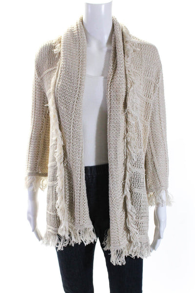 Ralph Lauren Women's Fringe Long Sleeves Open Front Cardigan Beige Size S