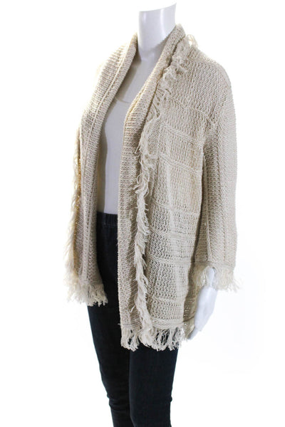 Ralph Lauren Women's Fringe Long Sleeves Open Front Cardigan Beige Size S