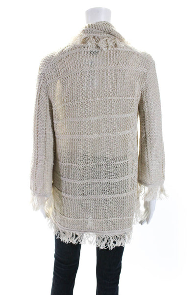 Ralph Lauren Women's Fringe Long Sleeves Open Front Cardigan Beige Size S